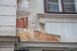 Viennaslide-00010298 Wien, Bäckerstraße, historisches Fresko 'Wo die Kuh am Brett spielt'