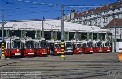 Viennaslide-03724179 Wien, Strassenbahnremise Favoriten, geschmückte Züge zur sozialdemokratischen Parade zum 1. Mai - Vienna, Tramway Depot, 1st May Parade