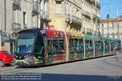 Viennaslide-05293135 Montpellier, moderne Tramway Linie 3, Fahrzeugdesign von Christian Lacroix - Montpellier, modern Tramway Line 3, Design by Christian Lacroix, Observatoire