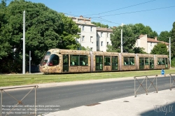 Viennaslide-05294045 Montpellier, moderne Tramway Linie 4, Fahrzeugdesign von Christian Lacroix - Montpellier, modern Tramway Line 4, Design by Christian Lacroix, Place Albert 1er