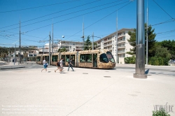 Viennaslide-05294055 Montpellier, moderne Tramway Linie 4, Fahrzeugdesign von Christian Lacroix - Montpellier, modern Tramway Line 4, Design by Christian Lacroix, Corum