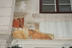 Viennaslide-00010299 Wien, Bäckerstraße, historisches Fresko 'Wo die Kuh am Brett spielt'