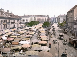 Viennaslide-00040001 Wien, Karlsplatz, Naschmarkt, Wiedner Hauptstraße, historisches Foto um1890