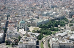 Viennaslide-00040196 Wien, Karlsplatz, Karlskirche, Technische Universität, Luftbild - Vienna, Karlsplatz, Aerial View