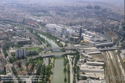 Viennaslide-00090102 Wien, Luftaufnahme Donaukanal, Franz-Josefs-Bahn, Althangrund um 1995 - Vienna, Aerial View