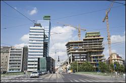 Viennaslide-00310259 Wien, Neubau Sofitel-Hochhaus (Jean Nouvel, rechts) und Medientower (Hans Hollein, links) - Vienna, Construction of Sofitel (Jean Nouvel, right) and Mediatower (Hans Hollein, left)