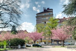 Viennaslide-00421598f Wien, Gemeindebau des 'Roten Wien' - Vienna, Council Tenement Block, 'Red Vienna', Anlage Sandleiten, Emil Hoppe & Otto Schönthal, Franz Matuschek (Bauteil I–IV), Siegfried Theiss & Hans Jaksch, Franz Krauß (Bauteil V), Erich Franz Leischner (Kindergarten)