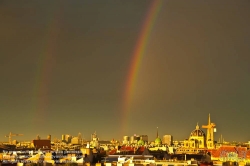 Viennaslide-01000274 Wien, Stadtpanorama mit Regenbogen - Rainbow over Vienna