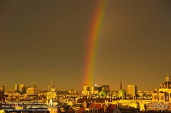 Viennaslide-01000277 Wien, Stadtpanorama mit Regenbogen - Rainbow over Vienna