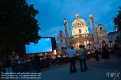 Viennaslide-01081182 Wien, Karlsplatz, Kino unter Sternen - Vienna, Summer Cinema in Front of St.Charles Church