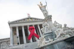 Viennaslide-01114079 Wien, Parlament, AIDS-Schleife - Vienna, Parliament, Red Ribbon