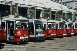 Viennaslide-03724178 Wien, Strassenbahnremise Favoriten, geschmückte Züge zur sozialdemokratischen Parade zum 1. Mai - Vienna, Tramway Depot, 1st May Parade