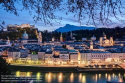 Viennaslide-04510909f Salzburg, Blick vom Kapuzinerberg auf Salzach und das Stadtpanorama am Abend - Salzburg, Panoramic View from Kapuzinerberg, Evening Time