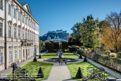 Viennaslide-04512110f Salzburg, Kurgarten, Schloss Mirabell, im Hintergrund die Festung Hohensalzburg - Salzburg, Mirabell Garden, Mirabell Palace, Hohensalzburg Castle in the Background