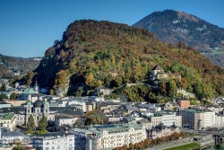 Viennaslide-04512601f Salzburg, Blick vom Mönchsberg auf den herbstlichen Kapuzinerberg - Salzburg, Viev from Moenchsberg to Kapuzinerberg