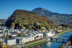 Viennaslide-04512602f Salzburg, Blick vom Mönchsberg auf den herbstlichen Kapuzinerberg - Salzburg, Viev from Moenchsberg to Kapuzinerberg