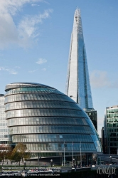 Viennaslide-05170309 City Hall is the headquarters of the Greater London Authority (GLA) which comprises the Mayor of London and the London Assembly. It is located in Southwark, on the south bank of the River Thames near Tower Bridge. It was designed by Norman Foster.