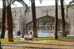 Viennaslide-05451143 Spanien, Valencia, Park im trockengelegten Flussbett des Turia, Pont de la Trinitat // Spain, Valencia, Garden in the bed of former River Turia, Pont de la Trinitat