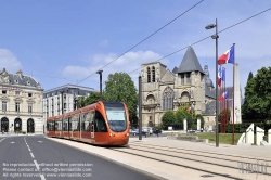 Viennaslide-05223931 France, Le Mans, modern Tramway, Place Aristide Briand, Église abbatiale Notre-Dame de la Couture, Conseil Départemental de la Sarthe, Hôtel du Département