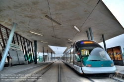 Viennaslide-05241828h Strasbourg, moderne Straßenbahn, Endstation Hoenheim Gare, Architektur von Zaha Hadid - Strasbourg, modern Tramway, Hoenheim Gare Station Building by Zaha Hadid