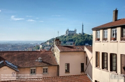 Viennaslide-05271004f Lyon, Panorama von Rue de l'Alma mit Blick auf Notre-Dame de Fourviere und Tour metallique - Lyon, Panorama from Rue de l'Alma and Viev towards Notre-Dame de Fourviere and Tour metallique