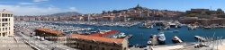 Viennaslide-05281159 Marseille, Alter Hafen, Vieux Port, im Hintergrund Basilique Notre-Dame de la Garde - Marseille, Old Harbour, Vieux Port with Basilique Notre-Dame de la Garde in the Background