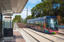 Viennaslide-05282908 Die Straßenbahn Aubagne (französisch Tramway d’Aubagne oder Tramway du Pays d’Aubagne et de l’Étoile) ist ein Straßenbahnsystem in der französischen Stadt Aubagne. Seit dem 1. September 2014 verkehrt eine 2,7 km lange Linie vom Bahnhof, an der Bahnstrecke Marseille–Ventimiglia, nach Le Charrel in den Westen der Stadt. Ursprünglich, waren, ab 2019, zwei Linien und ein 12 km langes Netz geplant. Nach einem Wechsel der Mehrheitsverhältnisse im Gemeinderat wurden alle weiteren Planungen gestoppt. Stattdessen soll die Straßenbahn bis 2024 über die ehemalige Bahnstrecke Aubagne–La Barque nach La Bouilladisse verlängert werden. Wie alle öffentlichen Verkehrsmittel in Aubagne ist die Straßenbahn kostenlos nutzbar.Die Fahrzeuge wurden durch den Künstler Hervé Di Rosa verziert. Er hat mit Schülern aus der Gemeinde das Design entwickelt.