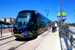 Viennaslide-05293038 Montpellier, moderne Tramway Linie 3, Fahrzeugdesign von Christian Lacroix - Montpellier, modern Tramway Line 3, Design by Christian Lacroix, Lattes Centre