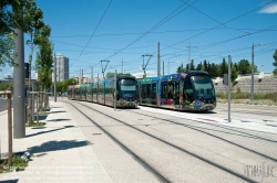 Viennaslide-05293058 Montpellier, moderne Tramway Linie 3, Fahrzeugdesign von Christian Lacroix - Montpellier, modern Tramway Line 3, Design by Christian Lacroix, Mosson