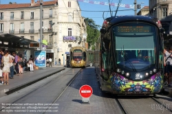 Viennaslide-05293074 Montpellier, moderne Tramway Linie 3, Fahrzeugdesign von Christian Lacroix - Montpellier, modern Tramway Line 3, Design by Christian Lacroix, Observatoire