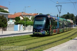 Viennaslide-05293078 Montpellier, moderne Tramway Linie 3, Fahrzeugdesign von Christian Lacroix - Montpellier, modern Tramway Line 3, Design by Christian Lacroix, Jules Guesde