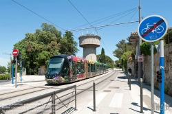 Viennaslide-05293088 Montpellier, moderne Tramway Linie 3, Fahrzeugdesign von Christian Lacroix - Montpellier, modern Tramway Line 3, Design by Christian Lacroix, Astruc