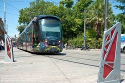 Viennaslide-05293092 Montpellier, moderne Tramway Linie 3, Fahrzeugdesign von Christian Lacroix - Montpellier, modern Tramway Line 3, Design by Christian Lacroix, Gare St Roch