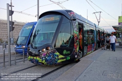 Viennaslide-05293105 Montpellier, moderne Tramway Linie 3, Fahrzeugdesign von Christian Lacroix - Montpellier, modern Tramway Line 3, Design by Christian Lacroix, Mosson