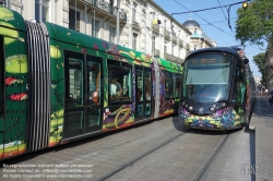 Viennaslide-05293148 Montpellier, moderne Tramway Linie 3, Fahrzeugdesign von Christian Lacroix - Montpellier, modern Tramway Line 3, Design by Christian Lacroix, Gare St Roch