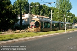 Viennaslide-05294013 Montpellier, moderne Tramway Linie 4, Fahrzeugdesign von Christian Lacroix - Montpellier, modern Tramway Line 4, Design by Christian Lacroix, Place Albert 1er