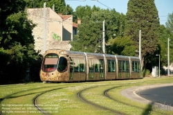 Viennaslide-05294015 Montpellier, moderne Tramway Linie 4, Fahrzeugdesign von Christian Lacroix - Montpellier, modern Tramway Line 4, Design by Christian Lacroix, Place Albert 1er