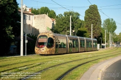 Viennaslide-05294020 Montpellier, moderne Tramway Linie 4, Fahrzeugdesign von Christian Lacroix - Montpellier, modern Tramway Line 4, Design by Christian Lacroix, Place Albert 1er