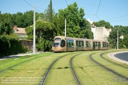 Viennaslide-05294037 Montpellier, moderne Tramway Linie 4, Fahrzeugdesign von Christian Lacroix - Montpellier, modern Tramway Line 4, Design by Christian Lacroix, Place Albert 1er