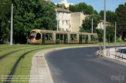 Viennaslide-05294042 Montpellier, moderne Tramway Linie 4, Fahrzeugdesign von Christian Lacroix - Montpellier, modern Tramway Line 4, Design by Christian Lacroix, Place Albert 1er