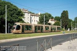 Viennaslide-05294043 Montpellier, moderne Tramway Linie 4, Fahrzeugdesign von Christian Lacroix - Montpellier, modern Tramway Line 4, Design by Christian Lacroix, Place Albert 1er