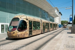 Viennaslide-05294085 Montpellier, moderne Tramway Linie 4, Fahrzeugdesign von Christian Lacroix - Montpellier, modern Tramway Line 4, Design by Christian Lacroix, Place de l'Europe