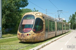 Viennaslide-05294089 Montpellier, moderne Tramway Linie 4, Fahrzeugdesign von Christian Lacroix - Montpellier, modern Tramway Line 4, Design by Christian Lacroix, Pompignane