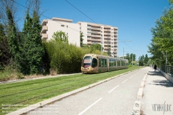 Viennaslide-05294094 Montpellier, moderne Tramway Linie 4, Fahrzeugdesign von Christian Lacroix - Montpellier, modern Tramway Line 4, Design by Christian Lacroix, Pompignane