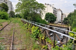 Viennaslide-05387010 Der Chemin de Fer de Petite Ceinture (Kleine Ringbahn) war eine 32 Kilometer lange, Paris umrundende Eisenbahnstrecke, die ab 1852 die in der Stadt gelegenen Endbahnhöfe miteinander verband. Sie verlief innerhalb der Stadtgrenze weitgehend entlang der Thiersschen Stadtbefestigung, einer Mitte des 19. Jahrhunderts errichteten Verteidigungsanlage, da sie auch militärischen Zwecken dienen sollte. Seit 1934 großenteils stillgelegt, sind ihre reichlich verbliebenen Gleise und Bahnhöfe seit Jahrzehnten Gegenstand von Debatten über Bebauung oder Bewahrung.