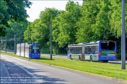 Viennaslide-06481907 München, Straßenbahn und Gelenkbus - Munich, Streetcar and Articulated Bus