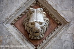 Viennaslide-06642831 In das Baptisterium San Giovanni, das unter dem Domchore eingerichtet ist (1325 war der Anbau fertig), tritt man über eine Flucht von Marmortreppen von 1451. Die schöne, aber unvollständige Fassade, wurde von Giovanni di Mino del Pellicciaio entworfen.