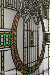 Viennaslide-07325033 Budapest, Miksa Roth Museum, Fenster mit frühem Art Deco Bändermuster // Budapest, Miksa Roth Museum, Window with early Art Deco Ribbon Pattern